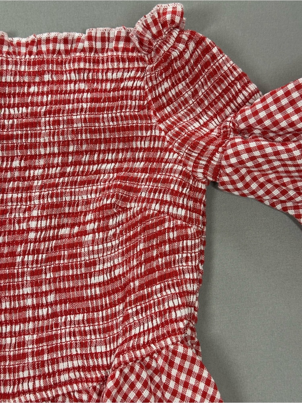 Us Together Off The Shoulder Bell Sleeve Shirred Ruffle Top, Gingham - Large - Picture 3 of 13